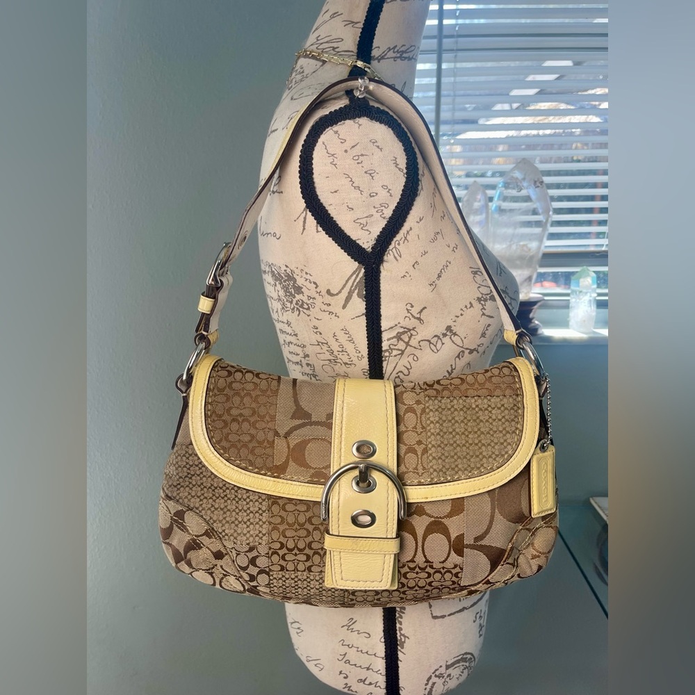 Coach Y2K Soho Mosaic Signature Canvas Patchwork Buckle Flap Shoulder Hobo Bag